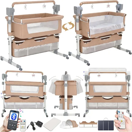 Vista 19 de Cuna eléctrica inteligente con Bluetooth para bebé, cuna de noche para bebé, cuna plegable convertible con control remoto, música, 5 engranajes