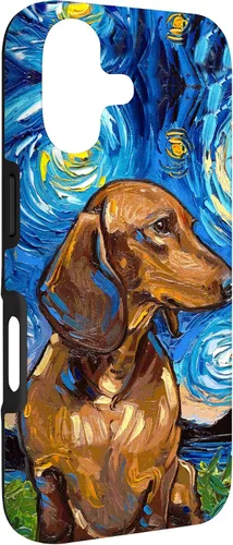Vista 3 de Aja - Carcasa para iPhone 17 de pelo corto marrón con diseño de perro de noche estrellada Doxie