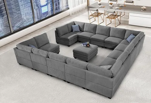 Vista 19 de Legend Vansen - Sofá modular de gran tamaño, sofá de pana en forma de U/L con otomana, asiento profundo y cojín extraíble, fácil montaje para sala