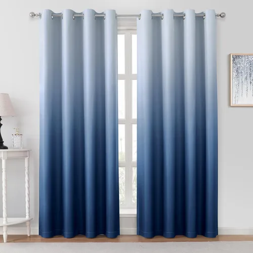 Vista 14 de HOMEIDEAS Cortinas Blackout Negras Ombré de 52 x 63 Pulgadas de Largo Degradado Oscurecimiento de Habitación Aislamiento Térmico Ahorro de Energía