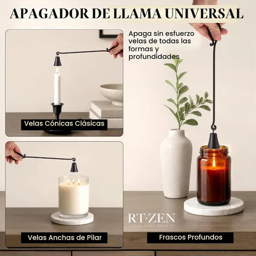 Vista 5 de RTZEN Campana de velas rústica con campana - Apagador de velas de hierro forjado decorativo hecho a mano con mango largo - Accesorios únicos