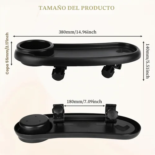 Vista 2 de Bandeja universal para refrigerios para cochecito compatible con Mockingbird y la mayoría de los demás, bandeja universal ajustable para cochecito