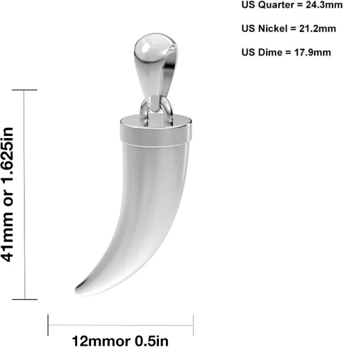 Vista 3 de US Jewels Colgante de diente de lobo de plata de ley 925 para hombre, 1.614 in, Metal, No es una piedra preciosa