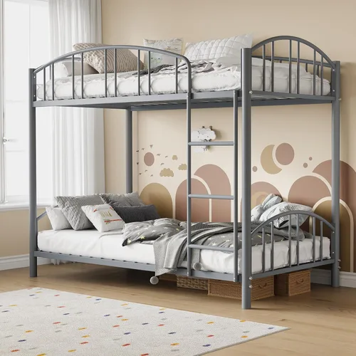 Vista 13 de Garvee - Litera individual sobre matrimonial con escalera y barandilla para niños y adultos Heavy Duty Metal Bunk Bed Frame, Sturdy Steel Slats
