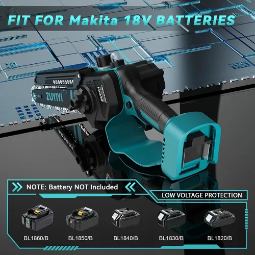 Vista 2 de Mini motosierra inalámbrica de 6 pulgadas para batería Makita de 18 V, motosierra pequeña de mano sin escobillas con engrasador automático