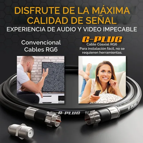 Vista 5 de G-PLUG - Juego de conectores de cable coaxial RG6 de 1 pie, para antena de internet, banda ancha, TV digital, cable Sky satelital, junta tórica