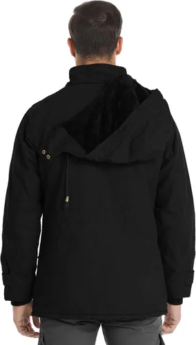 Vista 4 de Chaqueta de invierno para hombre, chaqueta militar, chaqueta tipo cargo con forro polar, chaqueta cálida con capucha desmontable, chaqueta