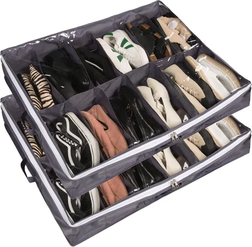Vista 8 de Surblue Organizador de almacenamiento de zapatos debajo de la cama, solución de almacenamiento de zapatos debajo de la cama, 2 cremalleras de metal