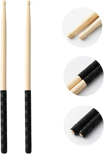 Vista 2 de Musfunny Baquetas con mangos antideslizantes para set de batería, baquetas de madera 5A de ejercicio para adultos, accesorios de percusión