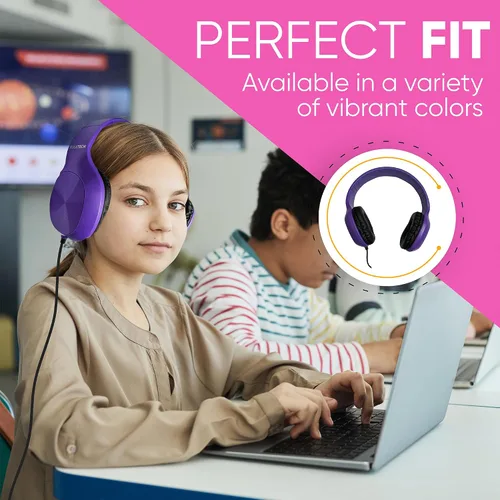Vista 4 de Paquete de 5 auriculares de cuero con cable sobre la oreja con conector de 3.5mm, carcasa metálica ovalada, negro