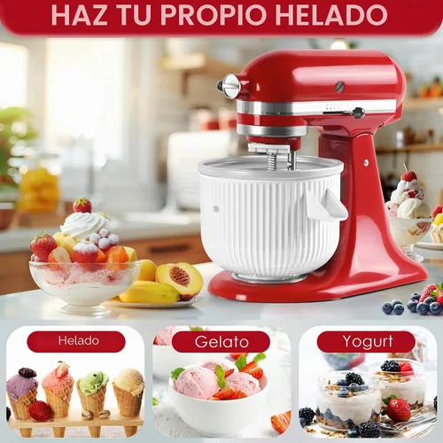 Vista 6 de Accesorio para máquina de helados para batidoras KitchenAid, se adapta a batidoras de pie KitchenAid de 4.5/5QT y 6QT, para hacer helado congelado