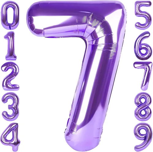 Vista 28 de Globo de número 0 de 40 pulgadas de RainbowQ Party, grande, color púrpura, para niños o niñas, números del 0 al 9, de papel de aluminio y Mylar