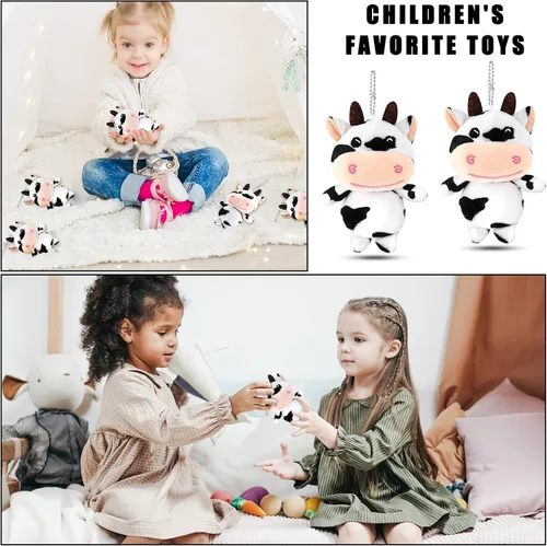 Vista 5 de 12 llaveros de vaca de peluche de animales de peluche, recuerdos de fiesta, llavero Kawaii de animales de granja para suministros de regalo