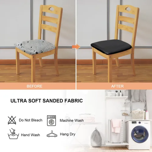 Vista 6 de Fundas elásticas de cuero para asientos de silla con lazos elásticos, fundas impermeables de cuero PU para asientos de silla de comedor, fundas