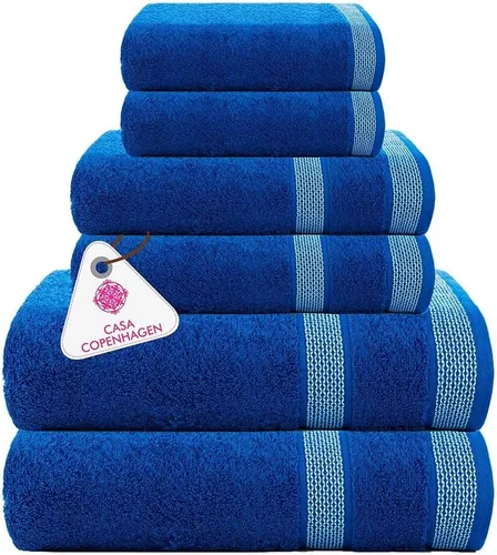 Vista 9 de CASA COPENHAGEN Bella - Juego de toallas de 6 piezas, color gris a rayas, 21.16 oz/m², 2 toallas de baño, 2 toallas de mano y 2 toallas pequeñas
