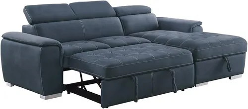 Vista 9 de Lexicon Cheyenne Sofá cama modular convertible, diván derecho, color azul