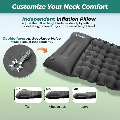 Vista 3 de Colchoneta de dormir inflable de 4 pulgadas de grosor con almohada ajustable y bomba de pie integrada, colchón de aire ligero para acampar con Gris