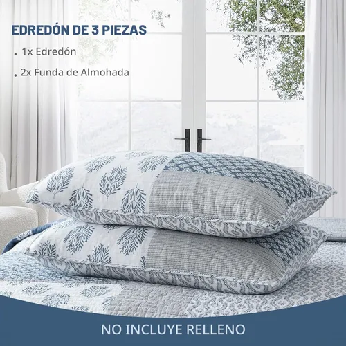 Vista 5 de Y-PLWOMEN Colchas tamaño Queen, 100% algodón, ligero, suave, tamaño Queen, azul, gris, blanco, acolchado, juego de ropa de cama reversible