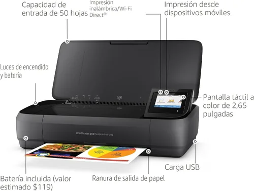Vista 2 de Impresora móvil todo en uno HP Officejet 250 (cz992 a), Negro