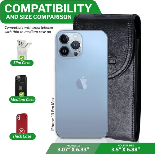 Vista 2 de Funda de cuero real para cinturón de teléfono celular con clip de Soporte para cinturón para iPhone 17/16/15 Pro Max, Samsung Galaxy s26 Ultra S25