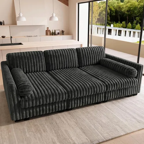 Vista 20 de Belffin Sofá cama seccional de pana de felpa con asiento ancho y profundo, modulares de nube seccionales para sala de estar. Sofá negro