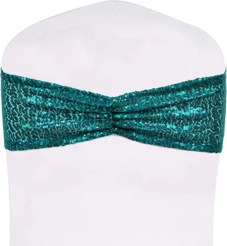 Vista 20 de SquarePie Paquete de 20 bandas de lentejuelas para silla, lazos dorados con purpurina para decoración de banquetes de boda, fiesta