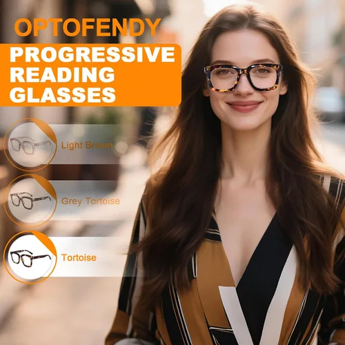 Vista 7 de Anteojos de lectura multifocales progresivos para mujer, para lectura de computadora con luz azul cuadrada de gran tamaño con bisagra de resorte