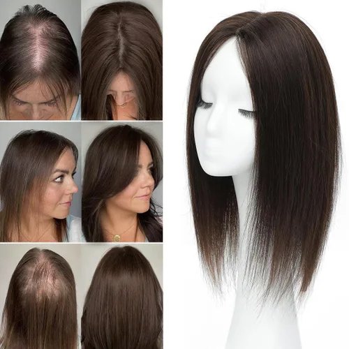Vista 20 de Aimeolyn Toppers de cabello para mujer, cabello humano real, sin flequillo, extensiones de cabello superior para adelgazar, base de encaje Haisr