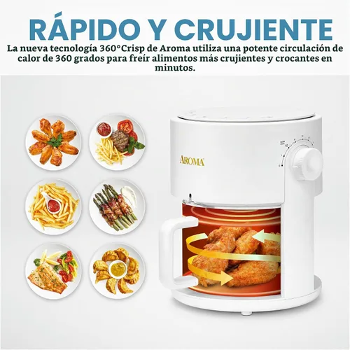 Vista 2 de AROMA® Freidora de aire de vidrio y horno de convección de encimera con potente tecnología 360Crispy™ (3 cuartos), blanco