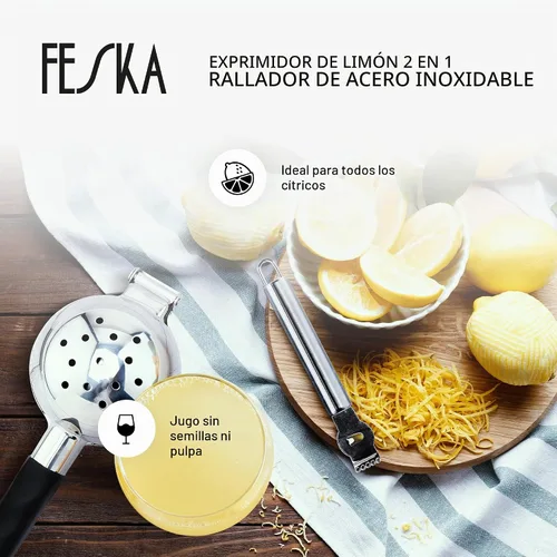 Vista 4 de Exprimidor de limón de acero inoxidable - Exprimidor de cítricos de primera calidad - Exprimidor de lima para jugo sin semillas - Exprimidor de mano