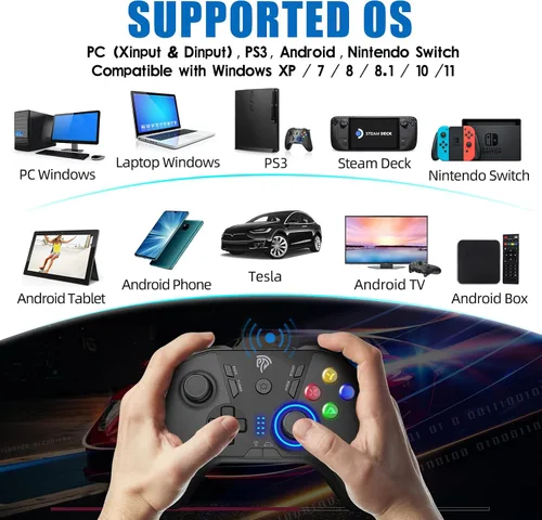 Vista 2 de EasySMX Control inalámbrico para juegos para Windows PCSteamSteam DeckPS3Android TV BOX, Dual Vibration Plug and Play Gamepad Joystick con 4 botones