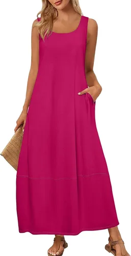 Vista 36 de Vestidos de iglesia para mujer 2025, casual, holgado, sin mangas, largo, fluido, vestido de verano con bolsillos