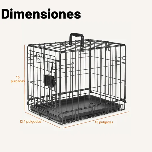 Vista 5 de Amazon Basics Caja de perro duradera y plegable de alambre de metal con bandeja, puerta individual, 18 x 12.4 x 15 pulgadas, color negro