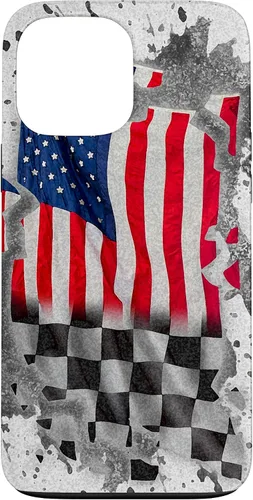 Vista 23 de Funda para iPhone 16 Car Racing Bandera Americana Pit Crew