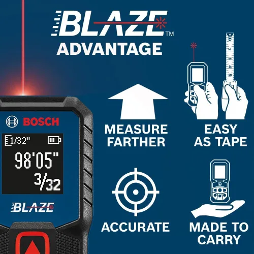 Vista 15 de Bosch GLM100-23 Blaze - Medidor láser de distancia de 100 pies, incluye 2 pilas AA
