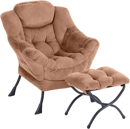 Vista 22 de Furlide - Silla perezosa con otomana, cómoda silla de lectura para dormitorio, color gris Gris ceniza