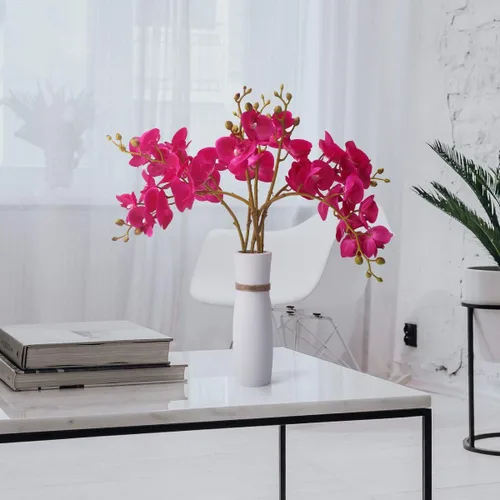 Vista 4 de BOMAROLAN Flores artificiales de orquídea mariposa sintética, 4 piezas de flores de seda de doble rama de tacto real (sin jarrón) para boda, hogar