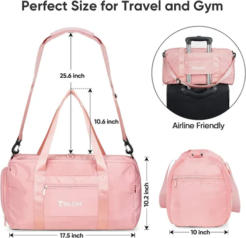 Vista 6 de BALEINE bolso de gimnasio para mujeres y hombres, pequeño bolso de lona impermeable y ligero para deportes, gimnasios y escapadas de fin de semana