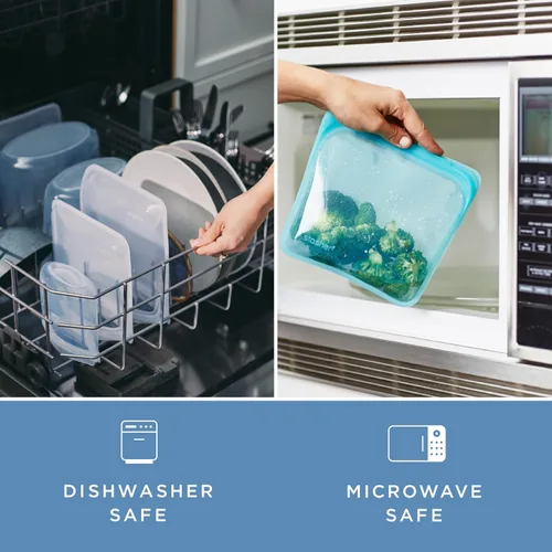 Vista 4 de Stasher Bolsa de Silicona Premium Reutilizable para Almacenamiento de Alimentos tipo Sándwich, Océano Profundo, Microondas, Sous Vide, Apta