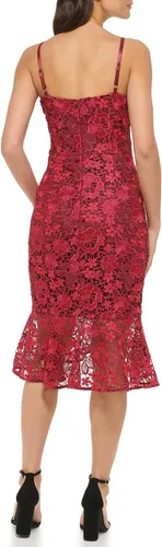 Vista 3 de GUESS Vestido midi de encaje con dobladillo con volantes para mujer
