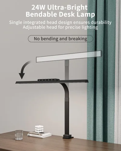 Vista 4 de Lámpara de escritorio con abrazadera para oficina en casa, luz brillante de 24 W con adaptador Touch Control Computer Lights, Flexible Gooseneck