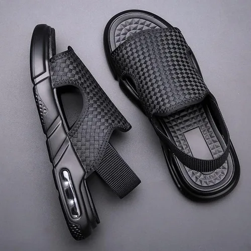 Vista 7 de Sandalias de verano tejidas de suela suave para hombre, para exteriores, verano, puntera abierta, antideslizantes, para playa, aumento de altura