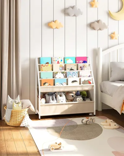 Vista 3 de CHOEZON Estantería para niños, estantería de 4 niveles para niños, organizador de almacenamiento de libros y juguetes de gran capacidad, estante