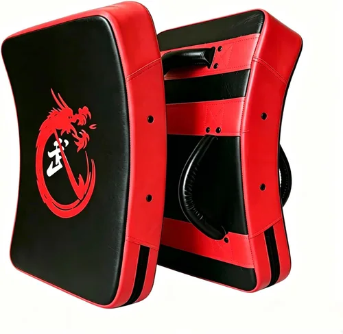 Vista 7 de Muay Thai Kick Pad, 24 pulgadas y 15 pulgadas, escudo de golpe de entrenamiento de kickboxing para artes marciales, solo almohadilla Rojo