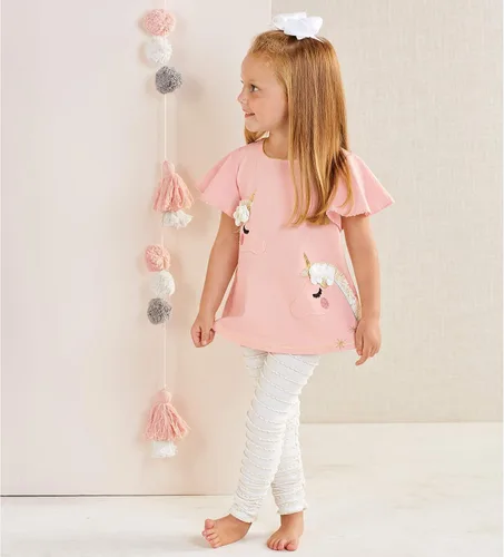Vista 3 de Mud Pie Conjunto de túnica y leggings de unicornio para bebés y niñas Blanco rosa