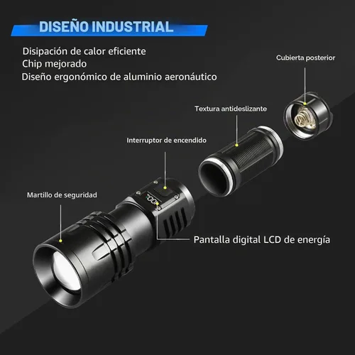 Vista 9 de Linternas LED Recargables de Alto Lúmenes, Linterna de 10000mAh de Alta Potencia Impermeable Más Brillante Linterna Zoomable con Foco