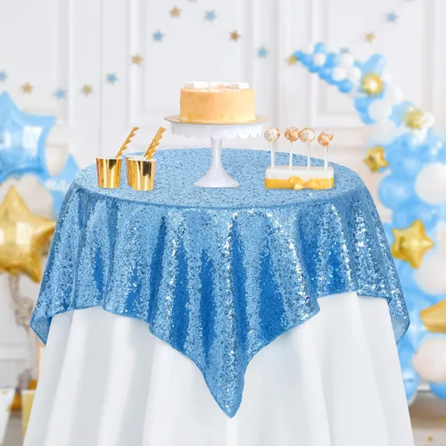 Vista 4 de B-COOL Mantel de lentejuelas con brillo para mesas, color azul bebé, mantel de lentejuelas para decoración de mesas, para bodas, Navidad