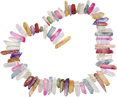 Vista 17 de mookaitedecor Cuentas sueltas de cristal de cuarzo de roca con revestimiento de titanio, puntas de cristal, púas, perforadas en la parte superior