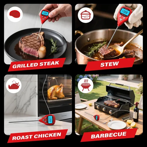 Vista 9 de AWLKIM Termómetro digital recargable para carne con sonda externa de 1m, alerta de advertencia, termómetro de alimentos de lectura instantánea