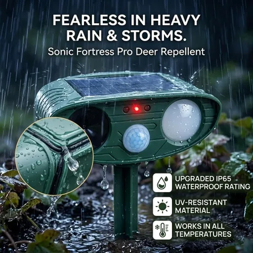 Vista 5 de Sonic Fortress Pro - Paquete de 2 dispositivos repelentes de ciervos para plantas, repelente solar ultrasónico de animales al aire libre
